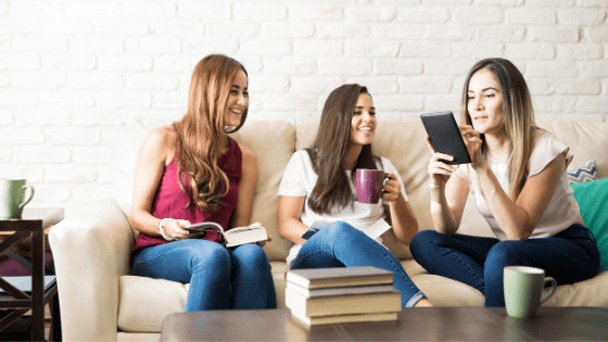 women book club couch